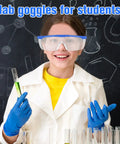 Young student in lab coat wearing 20 Pack Safety Goggles For Glasses Wearers, Anti Fog Lab Goggles With Scratch Resistant Shield