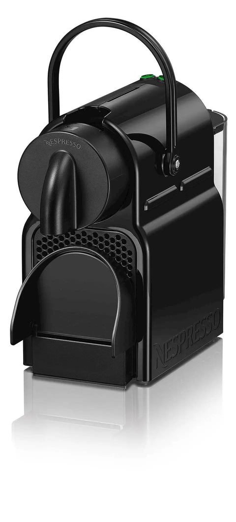 Compact Black Espresso Machine With 19 Bar High Pressure Pump and Quick 25 Second Preheat,front view with open pod tray.