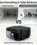 Comparison image showing AOBOCAM-W06 4K Hidden Indoor WiFi Mini Spy Camera With Cloud Storage versus other cameras in darkness.