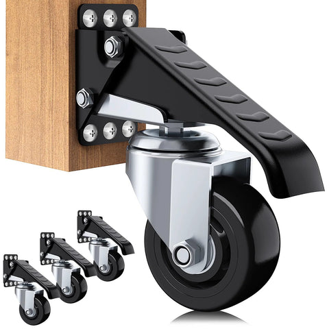 Heavy Duty Retractable Workbench Casters Set Of 4 Side Mount 3 Inch Stepdown Castor Wheels for benches and machinery tables.
