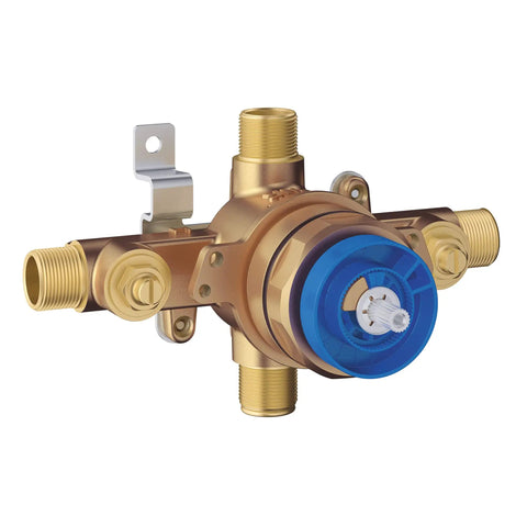 Universal Pressure Balance Rough In Shower Valve For DIY Bathroom Remodel With Half Inch Inlets And Outlets, Blue Core Cartridge