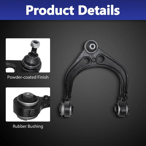 Front Control Arm Suspension Kit 16pc For 2011 2019 Dodge Charger OE Compatible Replacement Upgrade Front End Suspension Parts Beefed Up Ride Durable Performance, black powder-coated arm with rubber bushing