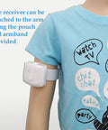 No Fuss Wireless Bedwetting Alarm With New Sensor, Six Sounds, Adjustable Volume, Strong Vibration, Compact Receiver, Kid Friendly Clip Sensor And Easy Setup For Nighttime Confidence And Overnight Dry, receiver on child's arm