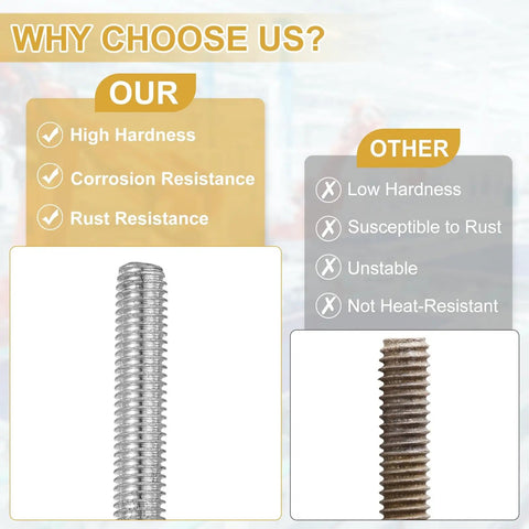 Comparison showing Rock Solid M3 Fully Threaded Rod Kit 3 Pieces 304 Stainless Steel versus lesser quality rod.