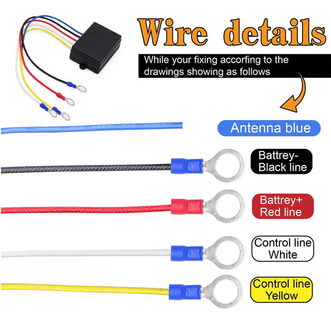 Beefy 12V 250A Winch Solenoid Relay Contactor With 2 Pieces Wireless Remote Controller Kit And 4 Pieces Pre Wires For 2000 To 5000 Lbs ATV UTV Truck Winches DPDT 2NO 2NC Intermittent Duty Weatherproof 150 Ft Range, wire details