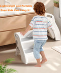 Foldable Toddler Step Stool For Bathroom Sink, Rock Solid Non Slip Footrest With Secure Handles, Bpa Free Thick Plastic And No Fuss Quick Fold Storage For Little Helpers At Home, child using step stool in bathroom.