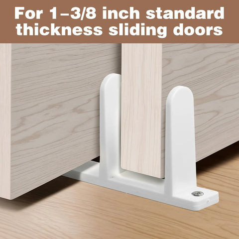 Close-up of 12 Pack Sliding Closet Door Floor Guides, Universal ABS Bottom Guides For 1-3/8 Inch Thick Doors, White Cabinet Hardware.