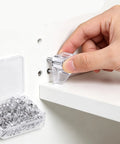 Hand inserting Clear 5mm Plastic Shelf Pegs 20 Pack Self Locking Clips for Kitchen Cabinets Bookshelves Closet Furniture Replacement Pins Holder