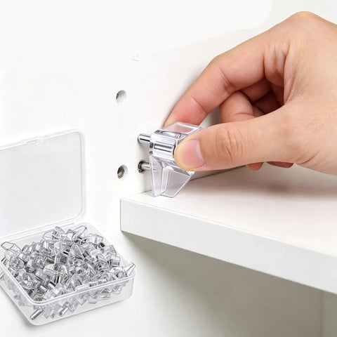 Hand inserting Clear 5mm Plastic Shelf Pegs 20 Pack Self Locking Clips for Kitchen Cabinets Bookshelves Closet Furniture Replacement Pins Holder