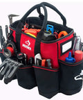 Heavy Duty 14 Inch Supply Bag With Rugged Construction And Water Resistant Exterior filled with tools