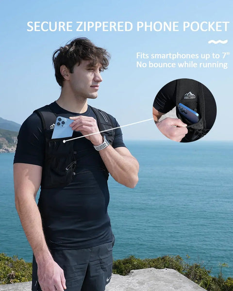 Running Hydration Vest for Women and Men with 500ml BPA Free Soft Flask, adjustable chest straps, secure phone pocket, yellow ML