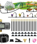 60 Ft Drip Irrigation System With Smart Timer Fully Programmable Hands Free Automatic Garden Watering Kit with solid brass connectors and adjustable nozzles