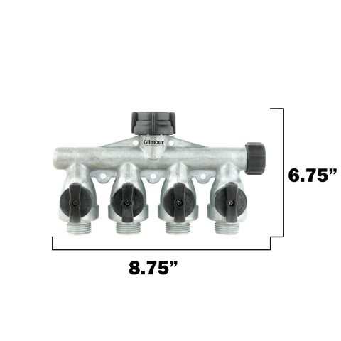 Beefy Aluminum Four Way Garden Hose Splitter With Built In Shut Off Valve Rock Solid Metal Water Manifold For Sprinklers Nozzles And Attachments Heavy Duty Outdoor Water Splitter 8.75 x 6.75 inches