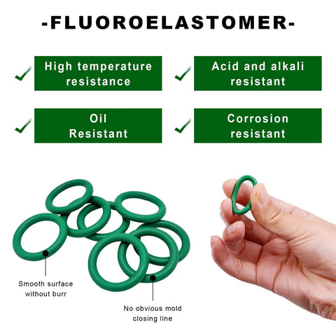 270 Piece Car AC O Ring Kit With 18 Sizes Fluorine Rubber Gaskets, showcasing durability and resistance properties.