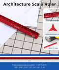 Pro Level Drafting Tools And Geometry Set 21 Piece Architecture Kit with Rugged Carry Case showing red aluminum architecture scale ruler.