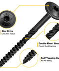 Heavy Duty Lag Screws 5/16 X 3 Inch Structural Bolts With Serrated Threads And Grade 5 Heat Treated Steel, showing Star Drive and self-tapping features.