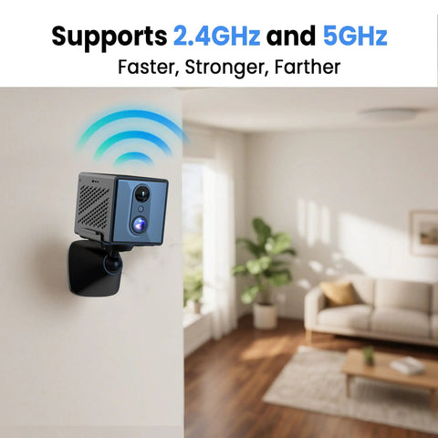 Upgraded 4K Spy Camera With 5GHz WiFi Long Battery Life Night Vision Motion Alerts Free Cloud Storage Wireless Indoor Nanny Cam For Home Security Real Time Alerts With Cloud Backup installed on wall in living room