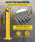 Tough As Nails Heavy Duty Yellow Safety Bollard Barrier 36 Inch Tall 5.5 Inch Diameter Steel Post With Welded Construction in parking lot.