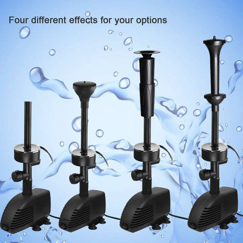 660GPH Submersible Pond Pump With Inside Filter And RGB LED Light Garden Pond Fountain Kit showing four spray nozzles