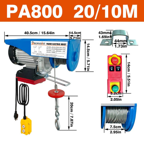 Dremvoist 1760Lb Electric Hoist Winch, 1450W Motor With Remote Control, featuring steel wire rope and durable construction.