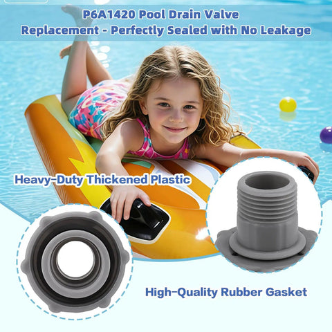 P6A1420 pool drain valve kit with heavy-duty plastic and rubber gasket