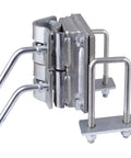 Close-up of Optimover Electric Trailer Dolly attachment showing metallic structure and mounting bolts for secure connection.