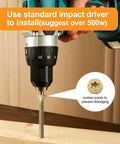 Self-drilling Tek screw with T-25 Torx head, #12x2-1/2 in, driven into wood by a drill