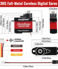 Premium Coreless RC Plane Servos Featuring All Metal Gears And Hella Smooth Micro Digital Servo Motor with detailed dimensions and wiring.