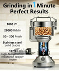 Powerhouse 1800W High Speed Grain Mill Grinder For Wheat Rice Corn Spices And Herbs stainless steel showing grinding chamber