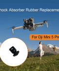 Replacement Gimbal Shock Rubber Damper For DJI Mini 5 Pro showcasing drone in flight with rubber damper detail view
