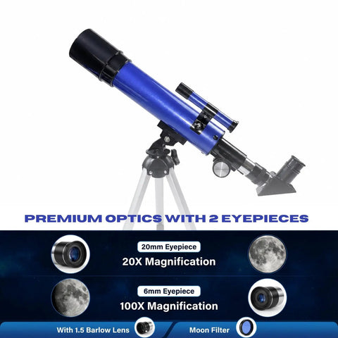 Beginner Kids Telescope With 50mm Aperture And Tripod, 20x-100x Magnification, Two Eyepieces And Finder Scope, STEM Educational Gift