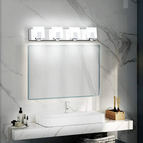 Over Mirror Vanity Lights Three Light Modern Chrome Fixture for Bathroom Stainless Steel Frame with Acrylic Shade