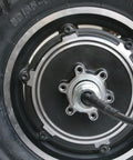 Built Different 10 Inch 48V 350W Brushless Hub Motor Wheel With Off Road Tire showing disc brake mount and connectors.