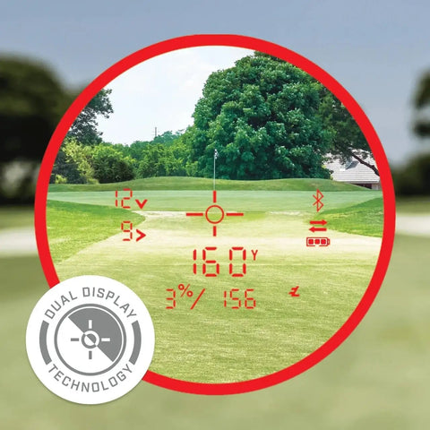 View through Golf Rangefinder With Wind Speed And Slope Compensation Link X3 Plus 600 Yard Range 7x Magnification Dual Display