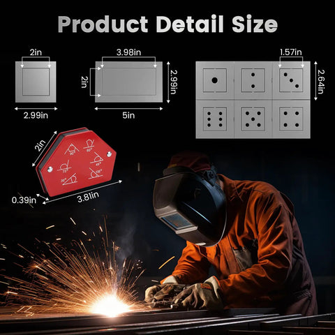 50 Piece Welding Practice Kit With Steel Coupons, Magnetic Clamp, Gloves, and welder using kit with sparks flying