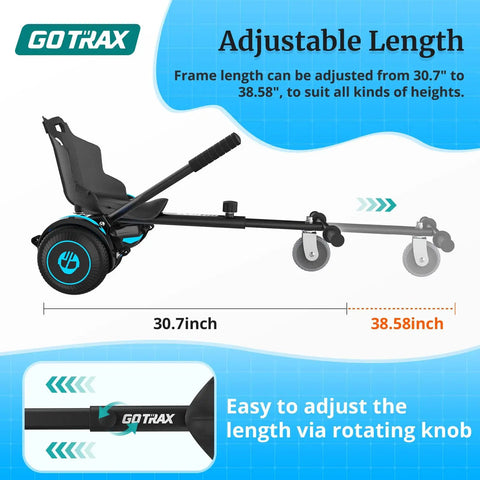 HoverflyKart Seat Attachment For 6.5 Inch To 10 Inch Self Balancing Scooters, Adjustable Frame Length And Handlebar Control
