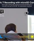 A person looks up at a mounted 1080p Indoor Outdoor Security Camera with Color Night Vision Built In Spotlight Motion Detection.