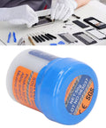 Technician using No Clean Solder Paste Sn63 Leaded Flux For SMT Patch And Electronic Repair Dope 50g Jar, close-up of jar and tools