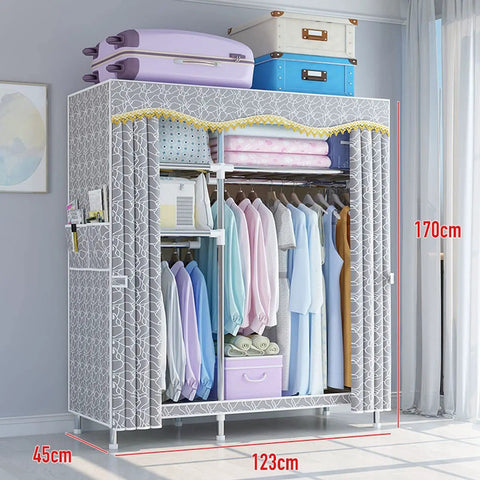 Rock Solid Portable Clothes Wardrobe And Roomy Storage Closet Organizer With Foldable Fabric Cover Heavy Duty Steel Frame No Sweat Setup, 170cm height