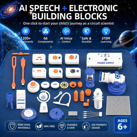 Science Kit For Kids Electronics Circuit Exploration Toy With 66 Pieces Includes Lights Fans Rockets And More Hands On STEM Learning That Sparks Creativity And Builds Real World Tech Skills For Curious Young Makers, 66 pieces on blue mat