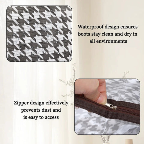 Close-up of zipper and waterproof fabric for 2 Pack Portable Boot Storage Organizer Bags For Tall Boots, Dustproof Waterproof Travel Shoe Bags.