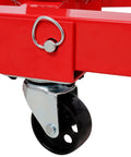 Close-up of smooth rolling locking casters on Heavy Duty Folding Engine Stand With 1500 Lb Rating And 360 Degree Geared Rotation Head.