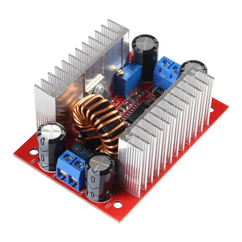 Heavy Duty DC Step Up Boost Converter Pair with twin aluminum heatsinks and voltage tuning for stable LED current.