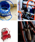 Heavy Duty Polyurethane Pneumatic Air Compressor Hose For Tough Shop Grind Flexible Compressed Air Tubing lightweight hoses coiled in blue.