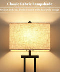 Modern Black Floor Lamp With Dual Poles And Fabric Shade Tall Reading Lamp With Foot Switch For Living Room Bedroom Office And Nursery Contemporary Farmhouse Style - illuminated fabric lampshade.