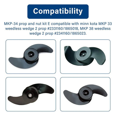 Prop Nut Kit E MKP34 Replacement Compatible With MKP33 MKP38 shown in black steel with four propeller angles