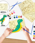 Child painting Fun Wooden Dinosaur Craft Kit For Kids Aged 4 To 8 3D DIY Painting Set With Six Dinosaur Figures Paints And Brushes