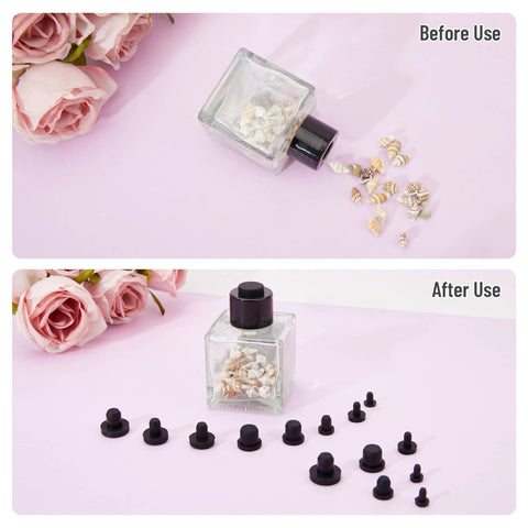 Before and after use of 90 Pcs Silicone Rubber Hole Plugs Set With 9 Diameter Sizes 3.5mm 4mm 5.5mm 6mm 6.5mm 7mm 8mm 8.5mm 9.5mm T Type Solid Silicone Plug Caps For Powder Coating Bottling Tubing Suitable For Laboratory Use And Precision Finishing.
