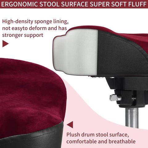 Hydraulic Saddle Drum Throne Dope Comfort For Adults, Heavy Duty Height Adjustable Suede Seat, Motorcycle Style Drum Stool With Black PU Leather, Dark Red Brown, cutaway view