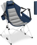 Grab And Go Portable Hammock Camping Chair With Adjustable Pillow And Back Height shown with carry bag, blue with metal frame